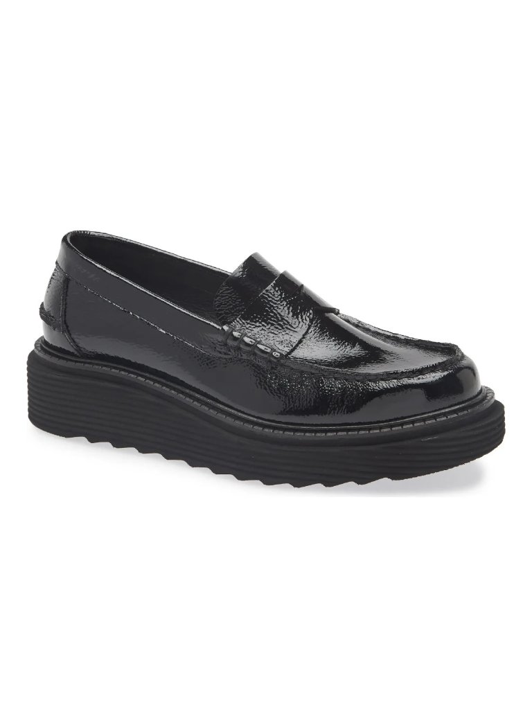 $680 Pedro Garcia Sloan Platform Penny Loafer Patent Leather Black 37.5 (Dd1)